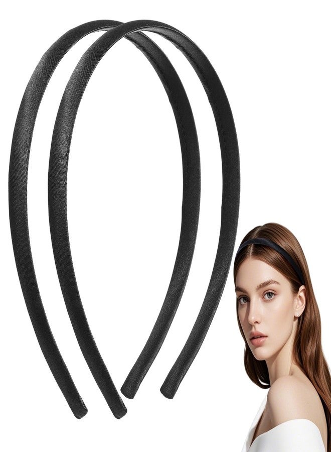 Qulkws 2 Pcs Soft Satin Headband, Black Velvet Padded Headbands, Fashion Elastic Solid Hairband for Women Cosplay Holiday Halloween Crafts Gifts - Image 1